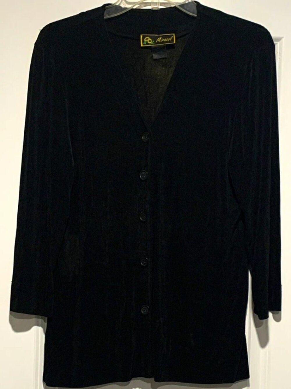 Mirasol Black Solid V-Neck Button-Front Knit Cardigan Sweater Women’s M